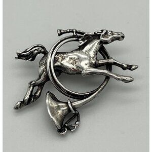 Vintage M&H Sterling Silver Brooch Pin Horse Equestrian Trumpet Horn 1 1/2"